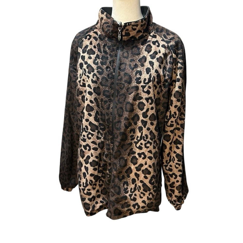 Leopard Print Teddy Jacket - Brown Animal Print Zip Front